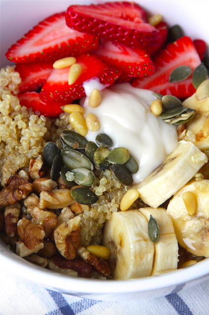 Quinoa Breakfast Bowl with Fruit, Nuts & Seeds 