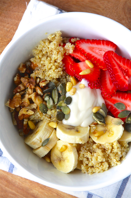Quinoa Breakfast Bowl with Fruit, Nuts & Seeds