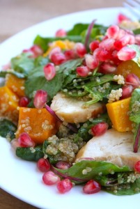 Kale Salad with Pomegranate Seeds, Roasted Butternut Squash & Quinoa